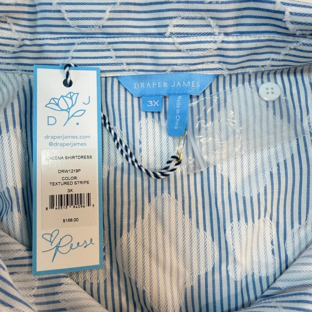 Draper James Sheena Shirtdress Women 3X Blue White Textured Stripe New
